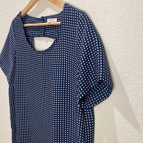 PLEIONE Blue and White Short Sleeve Shift Dress - Size Small - Picture 6 of 10